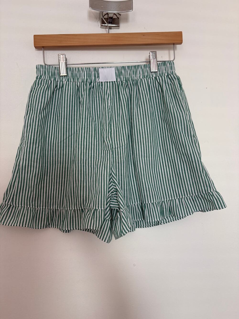 Green & White Striped Ruffle Hem Shorts NWT